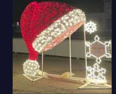 3D LED Santa Hat Arch with Snowflakes, red and cool white
