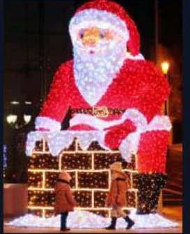 3D LED Santa in the Chimney, red and cool white and orange
