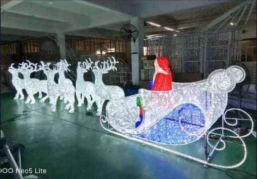 3D LED Santa's Sleigh and Reindeer, cool white and red and blue