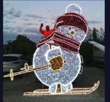 3D LED Skiing Snowman, cool white and red