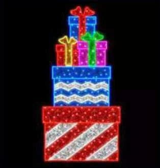 3D LED Stacked Gift Tower, red and blue and cool white and multicolour