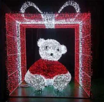3D LED Teddy Bear in a Gift Box, red and cool white