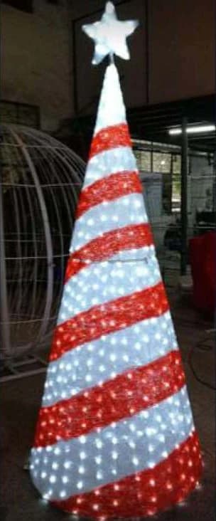 Giant LED Candy Stripe Cone Tree, red and cool white