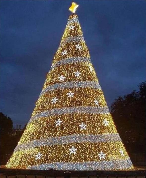 Giant LED Cone Tree with Stars, gold and cool white