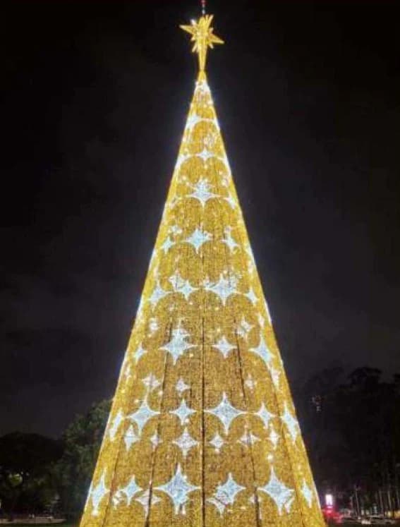 Giant LED Gold Star Cone Tree, gold and warm white