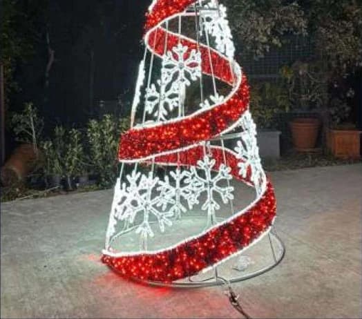 Giant LED Spiral Cone Tree with Snowflakes, red and cool white