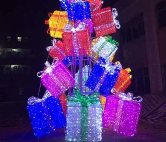 Giant LED Stacked Gift Box Tree, multicolour